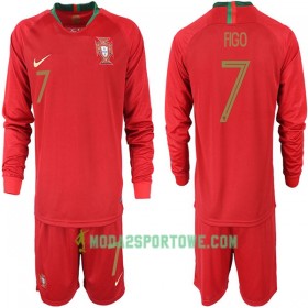 Koszulka Portugalia FIGO 7 Dziecięcy Mistrzostwa Świata 2018 Domowe Stroje Piłkarskie Długi Rękaw